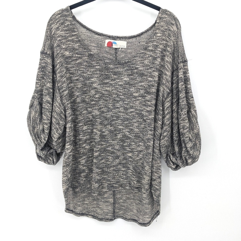 Free People FP Beach Knit Top Womens Large Black Oversized Balloon Sleeve Blouse